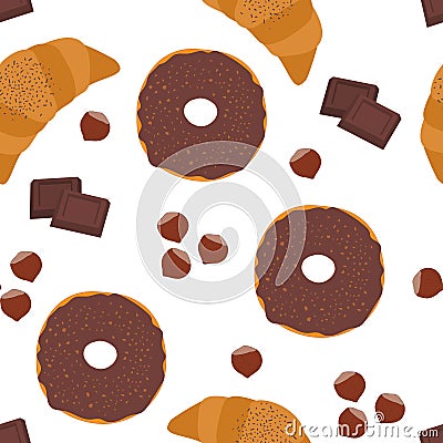 Seamless pattern Croissant with chocolate and nuts vector illustration Stock Photo